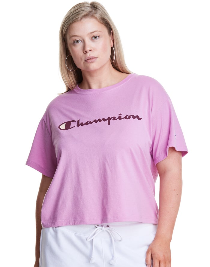 Champion Plus Cropped Script C Logo T-Shirt Dames - Roze - Belgie 6137ICQET